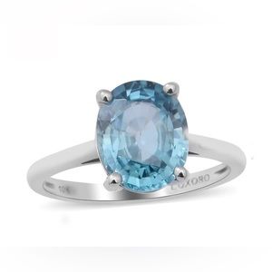 Luxoro 10K WG, Ratanakiri Blue Zircon Solitaire Ring 5.60 ctw Size 10